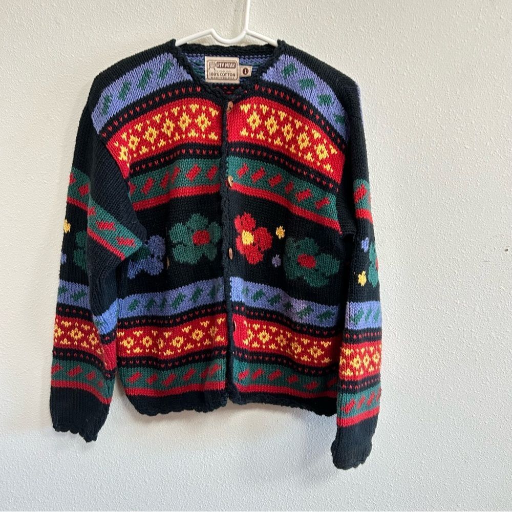 Vintage Rev Wear Knit Cardigan Floral Pattern Size Large